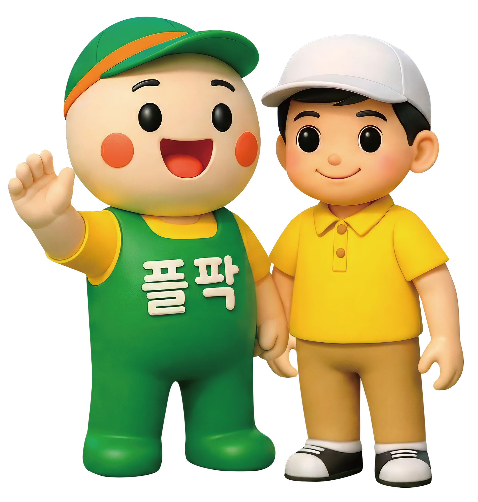 플레이파크 마스코트 '플팍'과 파크골퍼 캐릭터가 인사하는 모습